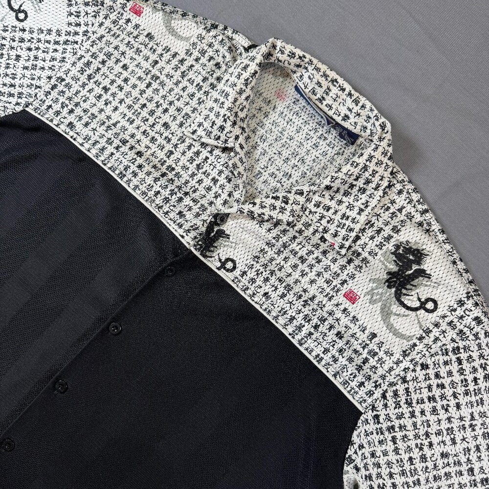 Y2K South Pole Button Shirt Mens XL Black/White Chinese Letters Printed Grunge